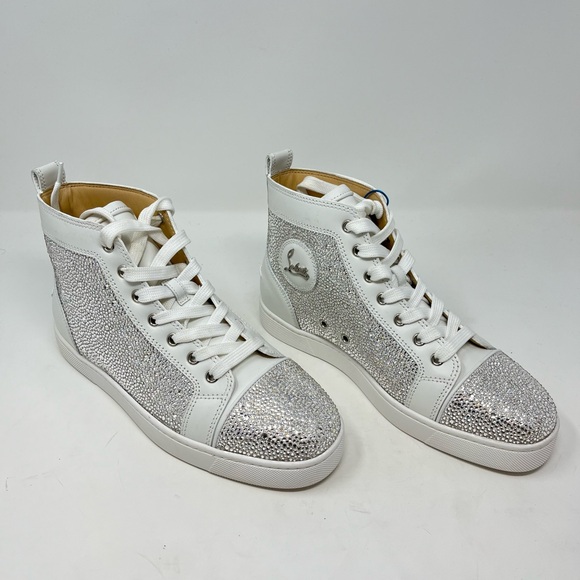 Christian Louboutin Louis Strass High Top Sneakers Size 40 US 10 White Crystal - Picture 1 of 9